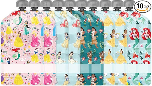 Simple Modern Disney Reusable Baby Food Pouches for Toddlers | BPA Free Plastic, Food Safe, Freezer Safe | Refillable for Applesauce Yogurt & Puree Squeeze Pouch | 10 pack | 5oz | Disney Princesses