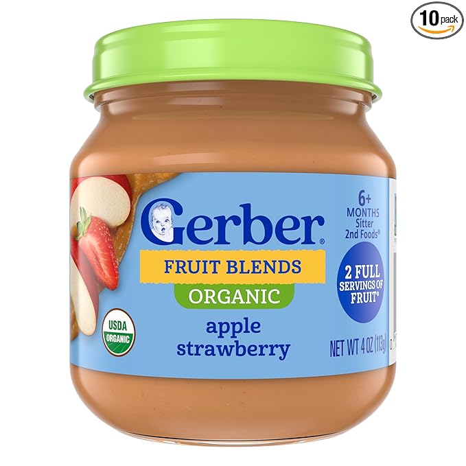 GERBER ORGANIC FOR BABY 2nd Foods Apple Strawberry 10x4oz