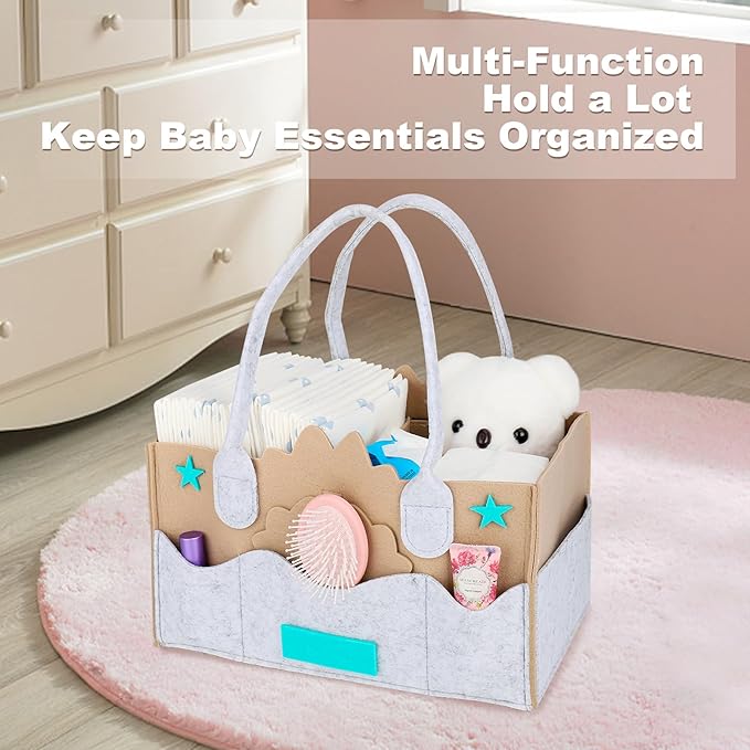 Diaper Caddy Organizer, Nursery Storage Basket for Baby,Portable Diaper Holder for Changing Table and Car,Newborn Essentials Boy Girl Shower Gift Basket.