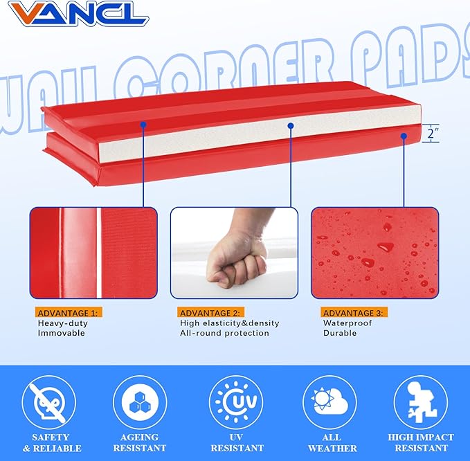 Wall Corner Padding Red Wall Corner Guards Heavy Duty Wall Corner Edge Protector Wall Cushion Mats Waterproof Durable 2 Sides Wall Corner Pads for Safety