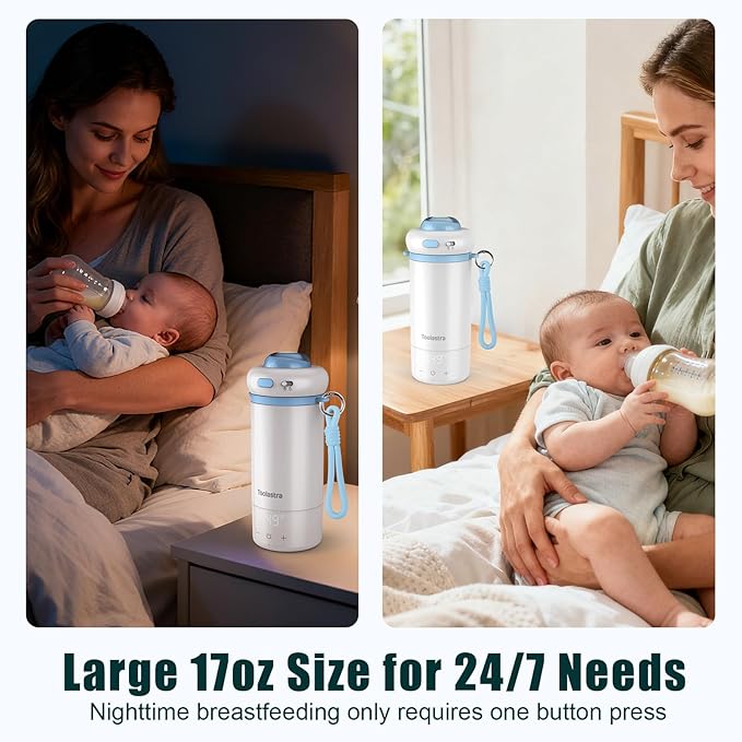 Toolastra Portable Bottle Warmer for Baby on The Go, 16.91oz 100% Faster Heating & Precise Temperature Control, Leak-Proof Design, Child Safety Lock, Ideal for Travel, Formula & Breast Milk Warmer