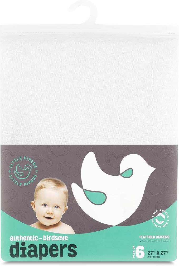 Deluxe 100% Natural Cotton Birdseye Cloth Diapers for Babies - Absorbent Cloth Diapers Burp Cloths - White - 6 Pack