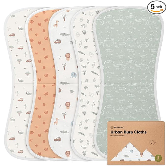 Organic Burp Cloths Baby Boy & Girl - 5-Pack Super Absorbent Cotton Burping Cloths for Babies, Soft & Plush Newborn Spit Up Rags, Infant Towels for Milk Spit Up, Unisex, Large 21" x 10" (Wilderness)