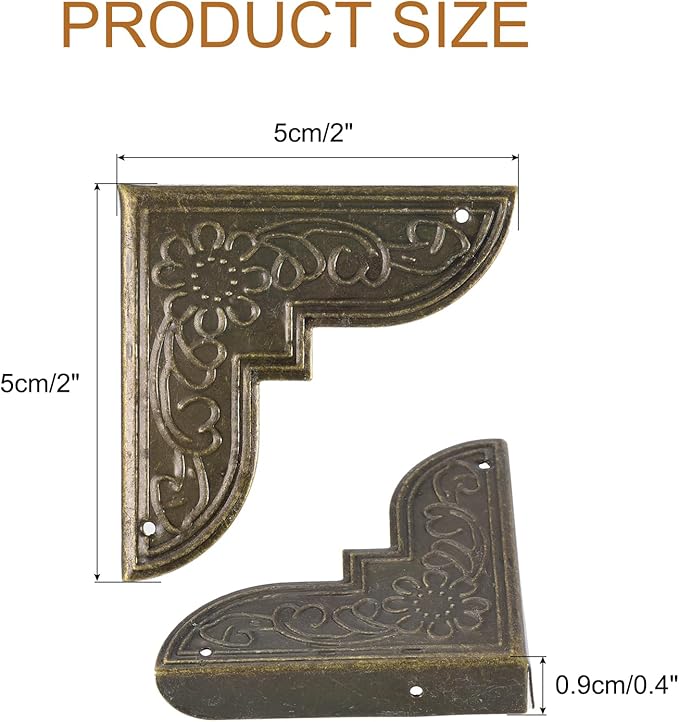 uxcell 16pcs Vintage Corner Protector 2"x2"x0.4" Decorative Metal Edge Corner Protectors Brackets with Mounting Nails for Box Wooden Case Chest Table Desk Bronze