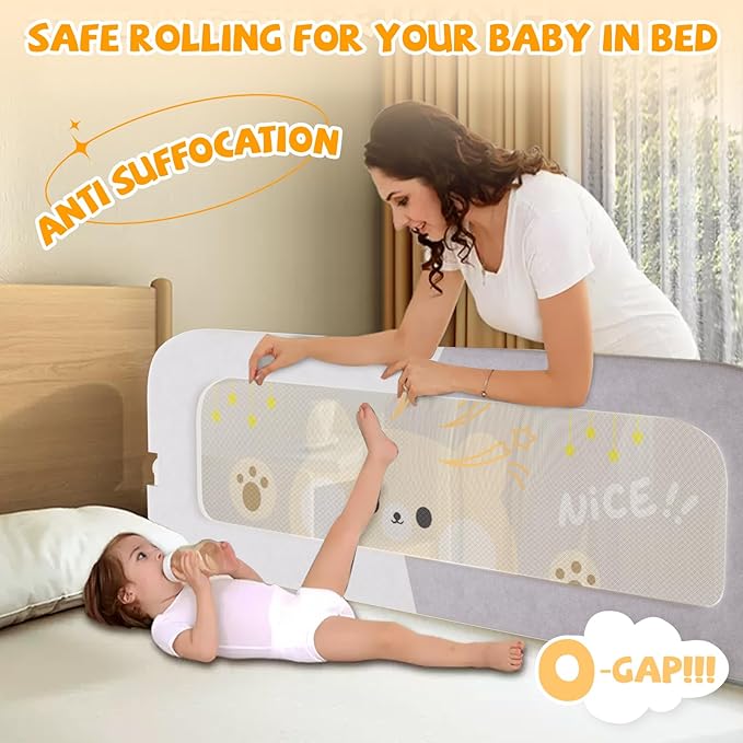 Bed Guard Rail for Toddlers - 60 inches Lift Foldable Toddler Bed Rails for Kids - Safety Baby Bed Rail Guard with Reinforced - Great Fit for Kids Twin Double, Full Size, Queen, King Size Bed