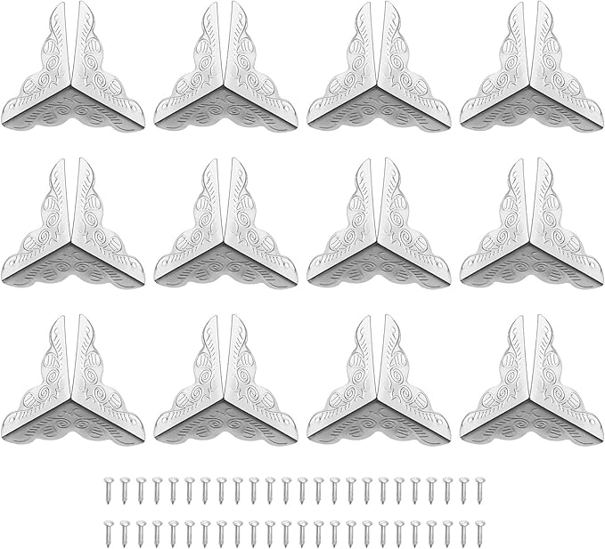 uxcell 24 Pcs Metal Box Corner Protectors 1"x1" Corner Protectors Decorative with Mounting Screws for Storage Box Cabinets Wooden Chest, Silver Tone