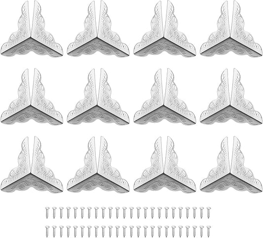 uxcell 24 Pcs Metal Box Corner Protectors 1"x1" Corner Protectors Decorative with Mounting Screws for Storage Box Cabinets Wooden Chest, Silver Tone
