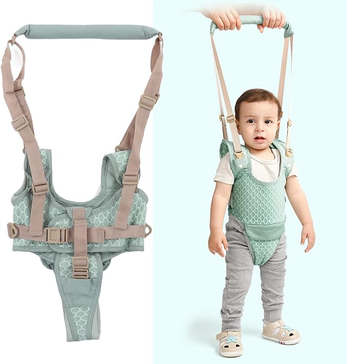 Baby Walking Harnesses, Lightweight Adjustable Detachable Crotch Pad Handheld Toddler Walk Assistant Belt Adjustable Standing Up and Walking Learning Helper for 8‑24M(Mint Blue-Profile Mesh)