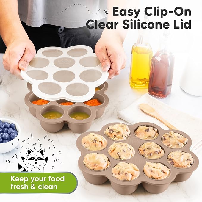 KeaBabies 12-Pack Baby Food Glass Containers and Silicone Baby Food Freezer Tray with Clip-on Lid - 4 oz Leak-Proof, Microwavable, Storage Container, Silicone Freezer Molds