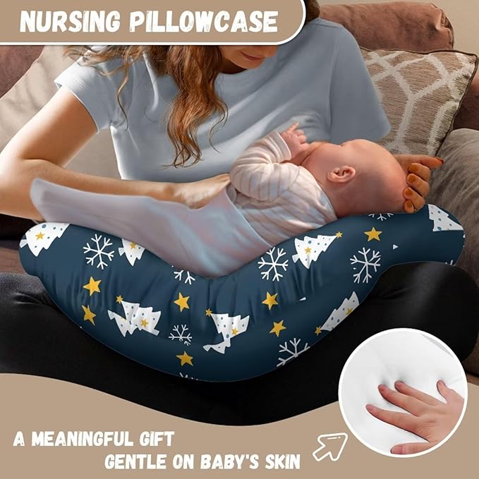 Classic Christmas Tree and Snowflake Baby Nursing Pillow Cover Baby Breastfeeding Slipcover Infant Newborn Nursery Bottle Pillowcase Breathable and Washable Xmas Decoration