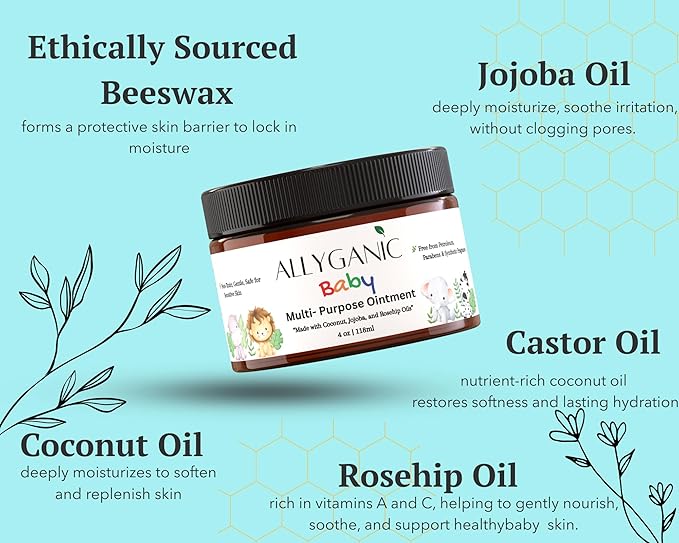 Multipurpose Baby Ointment– Gentle, All-Natural Moisturizer for Sensitive Skin, Diaper Rash, Dry Patches- Made with Organic Ingredients – Hypoallergenic, Fragrance-Free