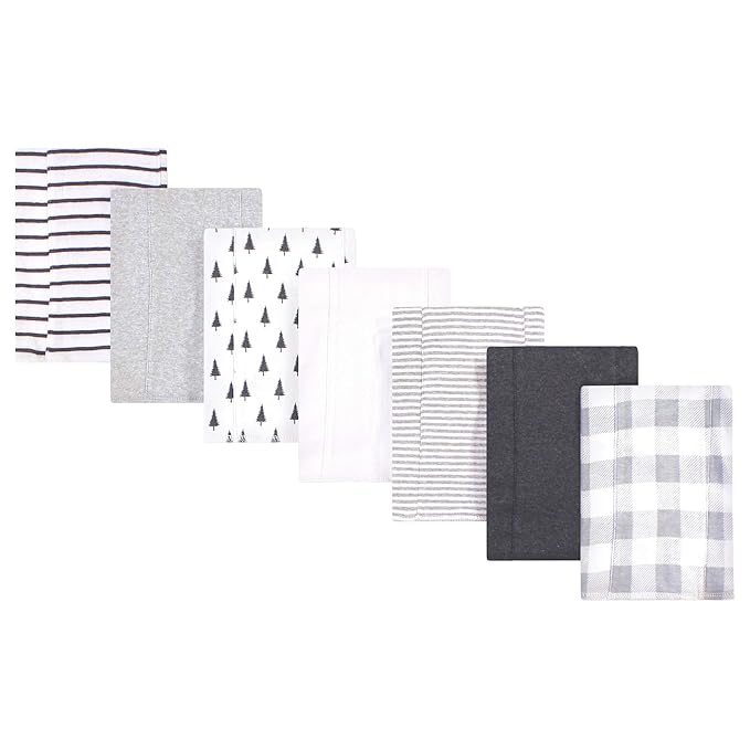 Touched by Nature Unisex Baby Organic Cotton Burp Cloths, Gray Plaid, One Size