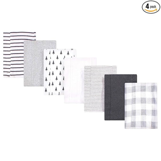 Touched by Nature Unisex Baby Organic Cotton Burp Cloths, Gray Plaid, One Size