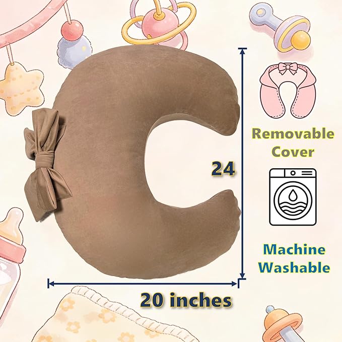 Nursing Pillow, U-Shaped Breastfeeding Support Cushion for Bottle & Breast Feeding (Brown)