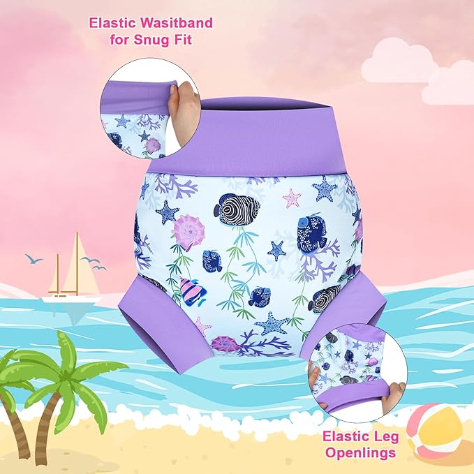 MOEMOE BABY Reusable Swim Diapers, Quick-Dry Swimming Diaper for Boys and Girls, Ideal for Pool, Beach & Swim Lessons M/3T