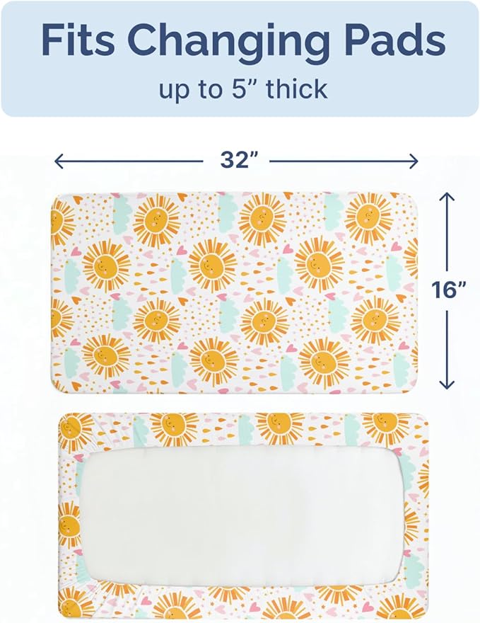 Changing Pad Cover - Pack of 2 Soft Unisex Diaper Change Microfiber Table Sheets - Fits 32"x16" Contoured Pad - Changing Pad Cover for Baby Boys & Girls - Snug, Machine Washable - Oeko-Tex, Sunny Drop