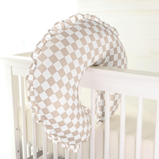 DILIMI Nursing Pillow Cover, Removable Ruffled Pillowcase for Breastfeeding Pillows, Ultra Soft Comfortable Slipcover for Baby Girl and Boy, Coffee Gingham