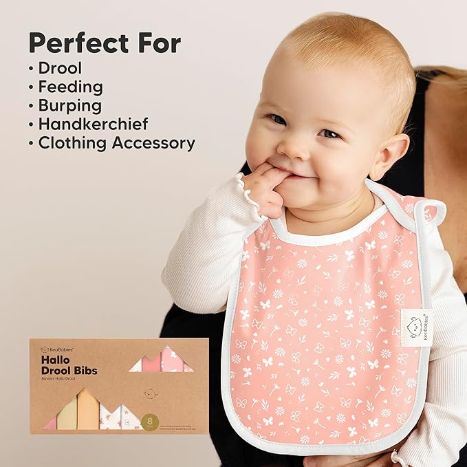 KeaBabies 8-Pack Bibs for Baby Girl, Boy - Pullover Large Baby Bibs for Drooling and Teething Infant, Newborn,Soft & Absorbent Organic Cotton,Long Torso Coverage Keep Toddler Clean & Dry(Sweet Charm)