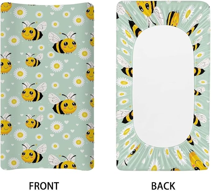 Bee Daisy Baby Changing Pad Cover Stretchy Diaper Changing Cover Infant/Toddler Waterproof Breathable Universal Tray Table Mat