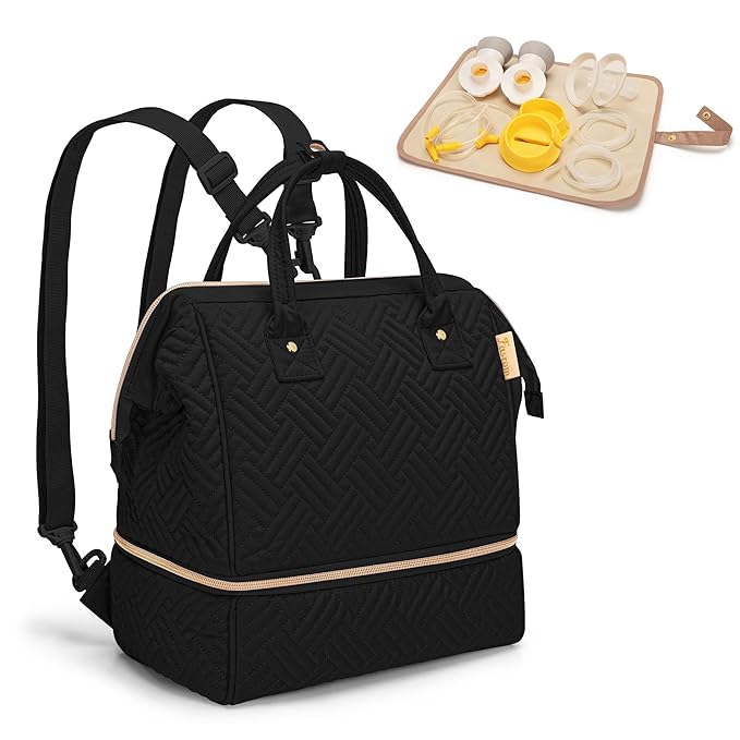 Fasrom Small Breast Pump Bag Backpack with Cooler Compatible with Momcozy and Medela Pumps, Pumping Tote with Waterproof Mat, Black