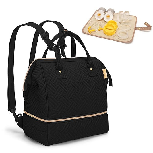 Fasrom Small Breast Pump Bag Backpack with Cooler Compatible with Momcozy and Medela Pumps, Pumping Tote with Waterproof Mat, Black