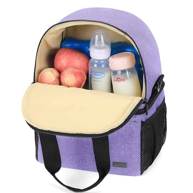 Teamoy Breast Pump Bag Tote with Cooler Compartment for Breast Pump, Cooler Bag, Breast Milk Bottles and More, Double Layer Pumping Bag for Working Moms, Purple