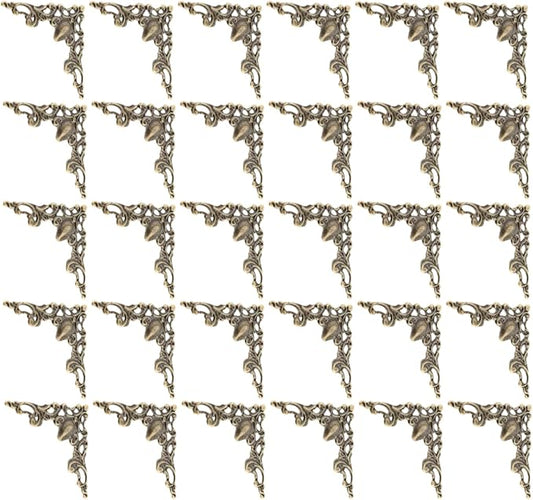 30 Pcs Antique Edge Corner Decorative Protectors, Scrapbooking Albums Embellishment Photo Frame Jewelry Box Decorative Corner (Antique Bronze)