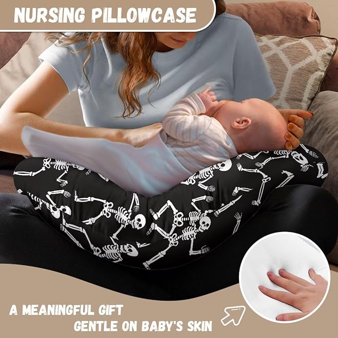 Skeleton Nursing Pillow Cover, Baby Shower Pillow Covers for Bottle and Breastfeeding, Breast Feeding Pillows for Babies Girls Boys