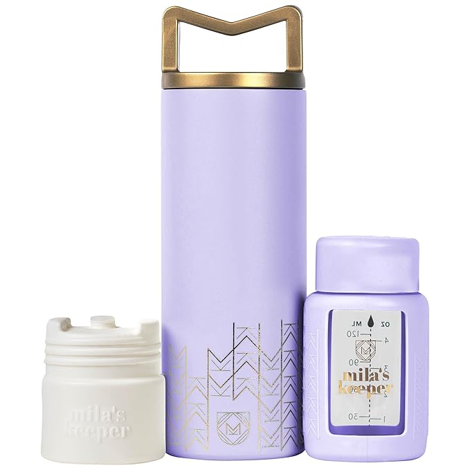 Mila's Keeper Portable Insulated Breast Milk Cooler Set | 20 Hr Storage | Cooler, Breast Milk Storage Bottle & Ice Pack for Travel | Fits Leading Pumps | Wide Neck Lavender Fields
