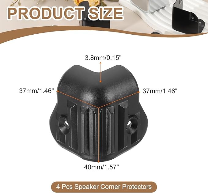 uxcell 4 Pcs 1.46" x 1.46" Speaker Corner Protectors, Plastic Right Angle Protector Thickening Speaker for Cabinet Guitar Amplifier Stage Speakers, Black