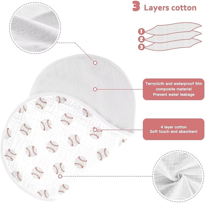 Cartoon Balls Baby Muslin Burp Cloths Set of 1 Red and White Baseball Patch Sports Muslin Washcloths Watercolor Milk Spit Up Rags Soft Newborn Towel for Unisex Boys and Girls, 22 x 11 Inch