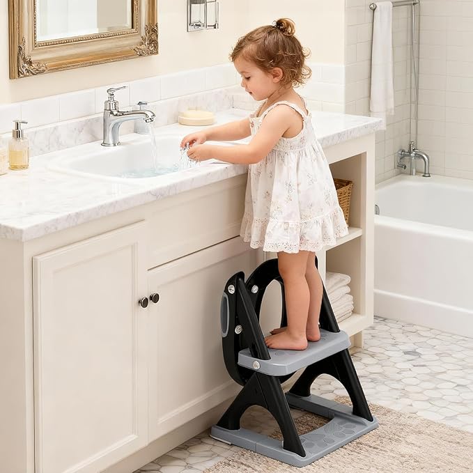 Potty Training Seat with Step Stool Ladder, Toddler Toilet Seat for Boys Girls, Adjustable 6 Heights Fits Round & Elongated Toilets, Anti-Slip Pads & Leak-Proof Guard