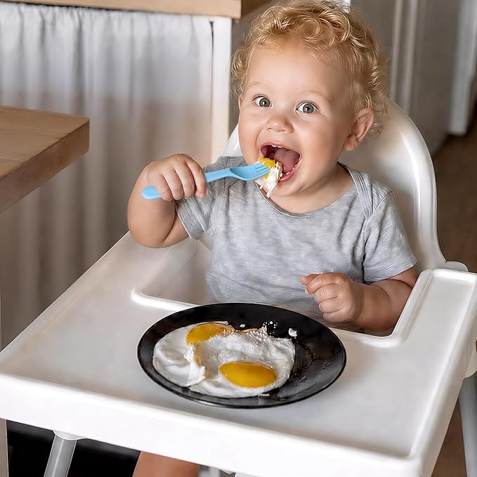 12 Pieces Toddler Utensils Set, Plastic Spoons and Forks Set for Kids, Children Safe Flatware, Dishwasher Safe, Plastic Reusable Cutlery, BPA Free, Macaron color