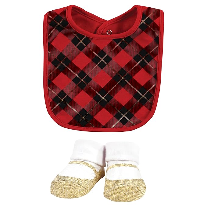 Hudson Baby Unisex Baby Cotton Bib and Sock Set, Fancy Rudolph, One Size