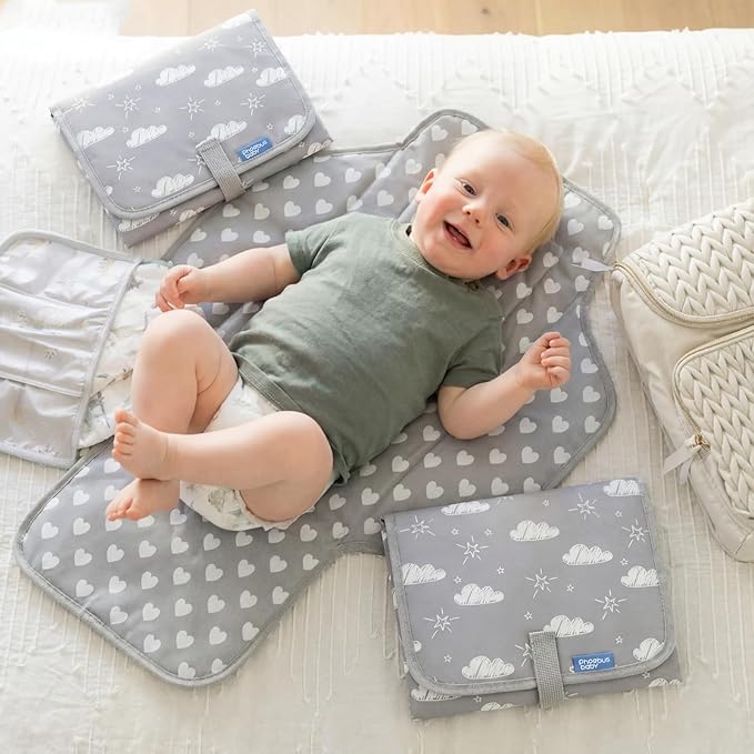 Baby Portable Changing Pad Travel - Waterproof Compact Diaper Changing Mat with Built-in Pillow - Lightweight & Foldable Changing Station, Newborn Shower Gifts