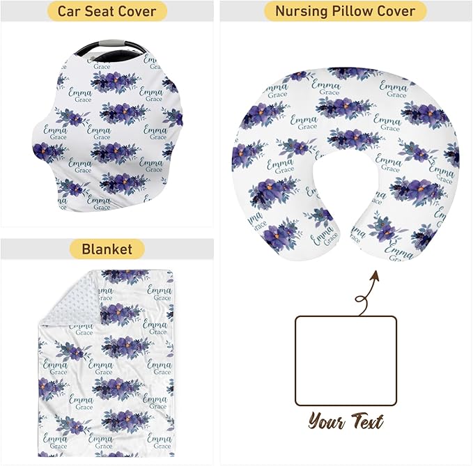 Customizable Flowers Baby Nursing Pillow Cover - Add Your Baby's Name, Ultra-Soft Stretch Fabric, Fits Standard Nursing Pillows, Ideal for Baby Showers Style 03