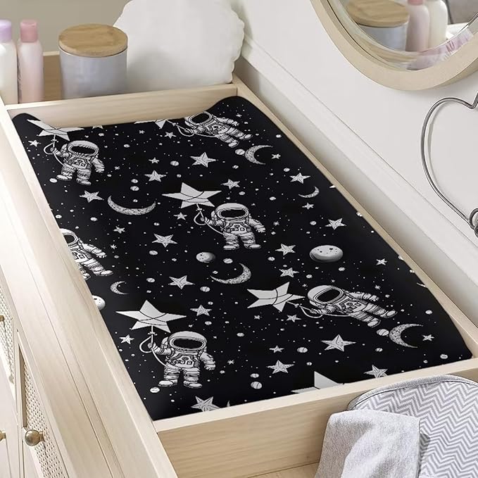 Astronaut Changing Table Cover for Boys Girls Breathable Table Sheets Baby Changing Pad Cover Soft Diaper Changing Cover Fit 32"x16" Contoured Pad