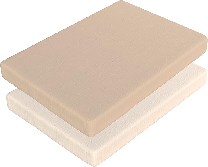 Baby Bassinet Sheets Boys –100% Muslin Bassinet Sheets Rectangle, 2 pc Bassinet Mattress Sheets, 32"x16"x 4", Oeko-TEX Certified, Bedside Bassinet Sheet (Beige + Cream)
