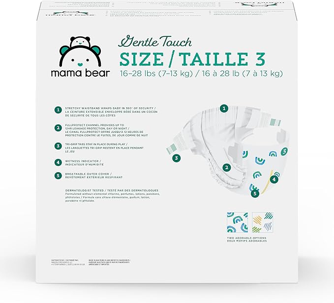 Amazon Brand - Mama Bear Gentle Touch Baby Diapers, Size 3, 168 Count (4 packs of 42), Leakproof, Keeps Baby Dry, Skin Safe, Formulated without Fragrance with Wetness Indicator