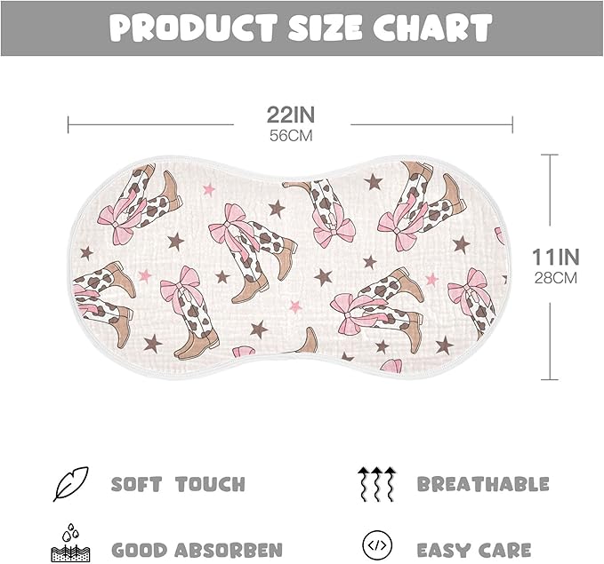 Bows Cowgirl Boots Western Burp Cloths Baby Boys Girls Absorbent Soft Cotton Burping Cloths Rags, 4 Pack