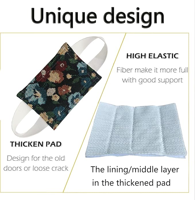 Baby Proof Door Silencer & Cloth Latch Cover, Quiet Close Anti-Slam Pads to Prevent Slamming and Accidental Locking, for Nursery and Toddler Safety (3, Black Floral Pattern, 4.1 * 3.1 inches)