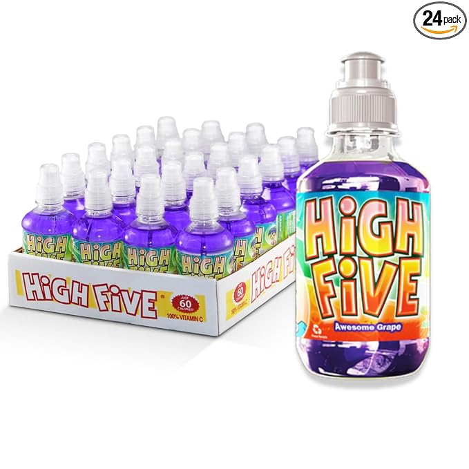 High Five Juice Drink – Grape - 10.1 oz Bottles, Naturally Sweetened with Vitamin C, Low-Calorie Fruit Juice Beverages with Spill Proof Sports Cap 10.1 Ounce (Pack of 24)