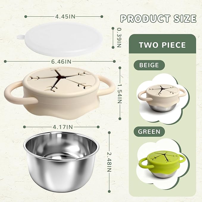 Snack Containers,2 Pcs 13.5oz Stainless Steel Snack Cups for Toddlers and Babies, Removable Silicone Food Catcher and Travel Lid,No-Spill Toddler Snack Box,Dishwasher Safe