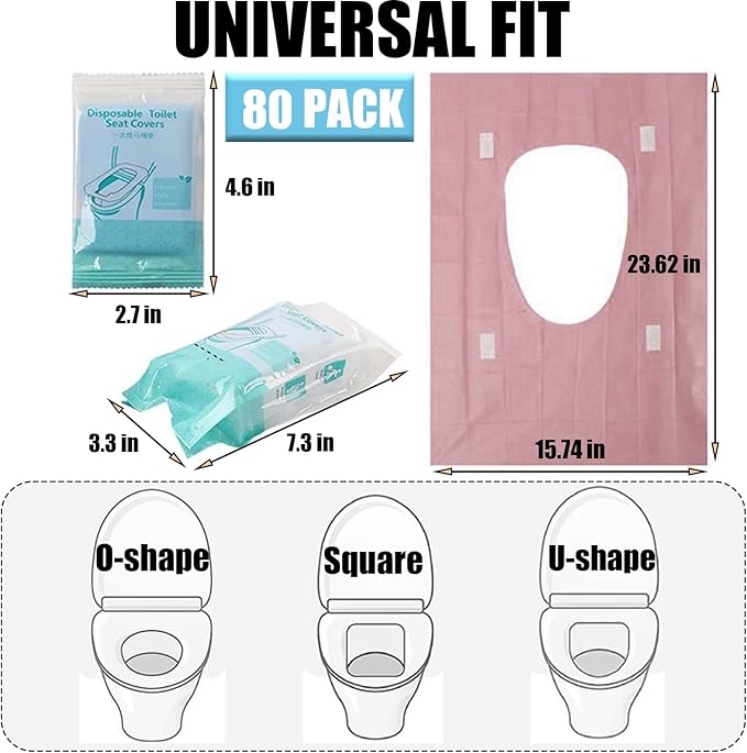 Rgqphantom 80 Pack Toilet Seat Covers Disposable 16x24 Inch XL Portable Toilet Liners Travel Seat Cover for Outdoors,Hotel, Hospital, Travel, Public Toilet Seat Cover (80pack, PINK)
