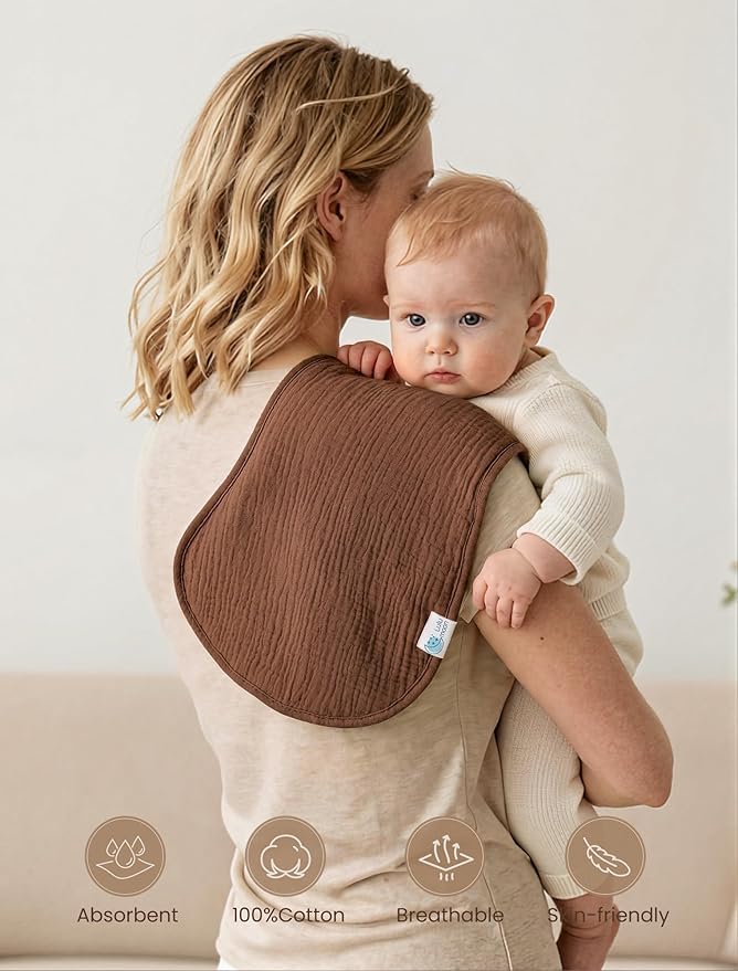 lulumoon Muslin Burp Cloths for Babies: 100% Soft Cotton Large Burping Cloths - Neutral Baby Burp Rags for Boy and Girl - Absorbent Burp Cloth for Spit-Ups 4 Pack