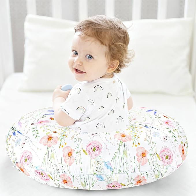 Nursing Pillow Cover, Breastfeeding Pillow Cover Case for Baby Girls Boys, Soft & Breathable, Colorful Flowers (Only Cover)