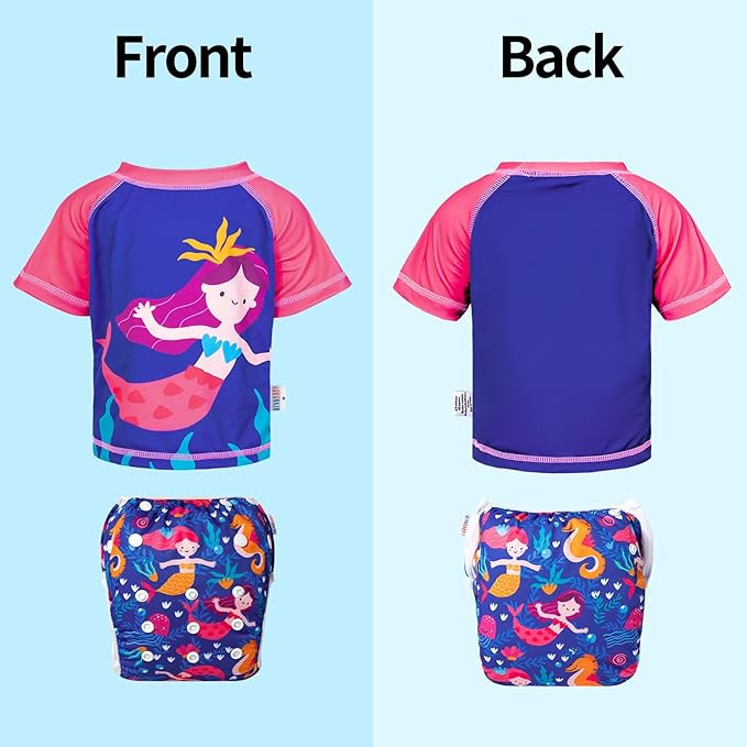 ALVABABY Baby Swimsuit,Infant Toddler Bathing Short Sleeve Swimwear,Baby Reusable Swim Diaper with Matching Top for Boy Girl