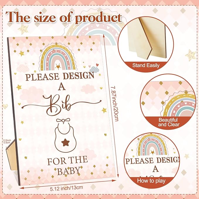 Panitay 100 Pcs DIY Baby Bibs Decorating Kit 50 White Bibs 25 Stencils 24 Markers 1 Baby Shower Game Sign
