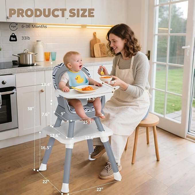 TODEFULL Baby High Chair, 8 in 1 Convertible Highchairs for Babies and Toddlers, Children Dining Booster Seat/Kids Building Block Table for Girls Boys, Baby Seat with Removable Tray, Chevron