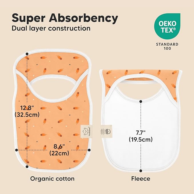 KeaBabies 8-Pack Bibs for Baby Girl, Boy - Pullover Large Baby Bibs for Drooling and Teething Infant, Newborn, Soft & Absorbent Organic Cotton, Long Torso Coverage Keep Toddler Clean & Dry (Cosmo)